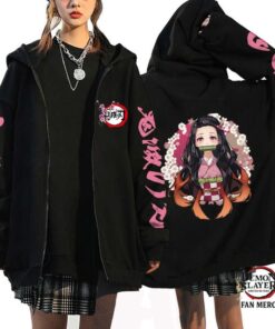 Kamnado Nezuko Demon Slayer Anime Streetwear Zipper Hooded Sweatshirts
